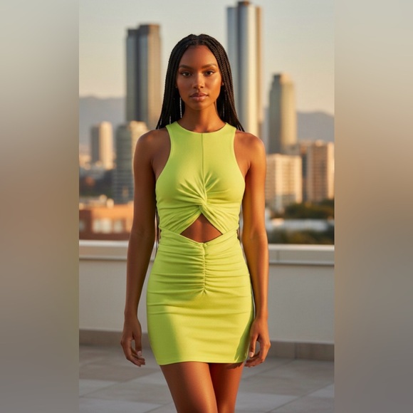 unbranded Dresses & Skirts - 🆕 Neon Green Cut-Out Mini Dress - Crisscross Back